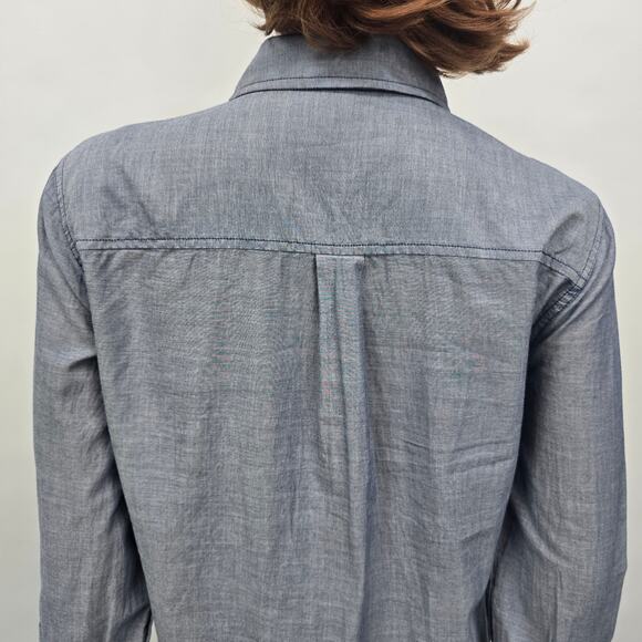 J. Crew Chambray Popover Tunic Shirt Women M Blue Long Sleeve Roll tab Button Up - Picture 10 of 12